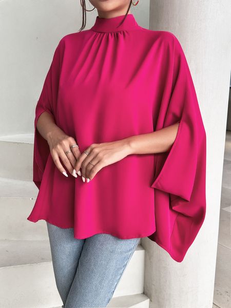 Women's Oversize Smock Neck Knot Back Batwing Sleeve Blouse Shirt Top HY69E4ZBQD