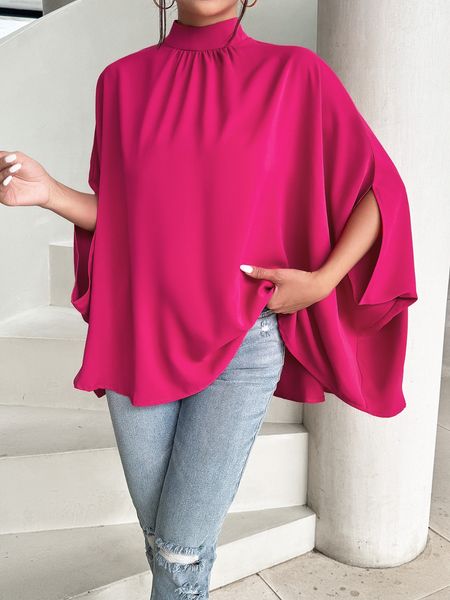 Women's Oversize Smock Neck Knot Back Batwing Sleeve Blouse Shirt Top HY69E4ZBQD