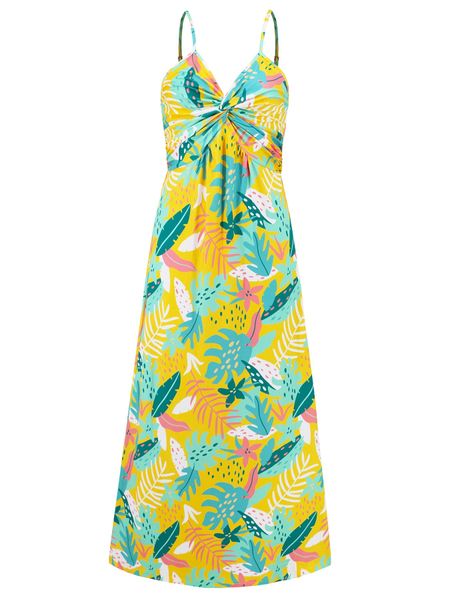 V-neck Boho Print Sleeveless Large Hem Maxi Dress HEDZRES2M8