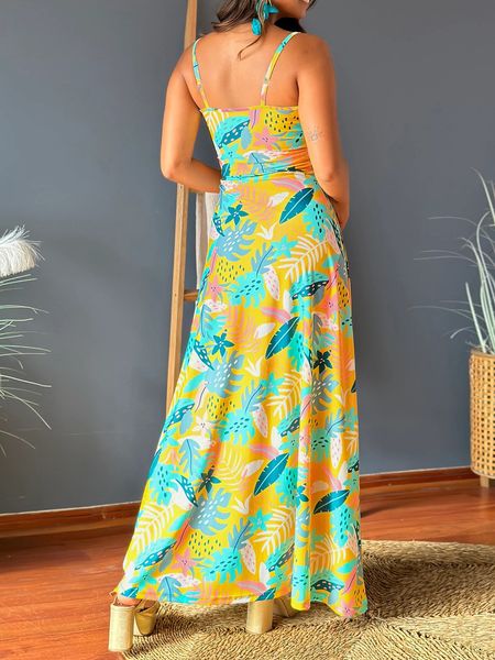 V-neck Boho Print Sleeveless Large Hem Maxi Dress HEDZRES2M8