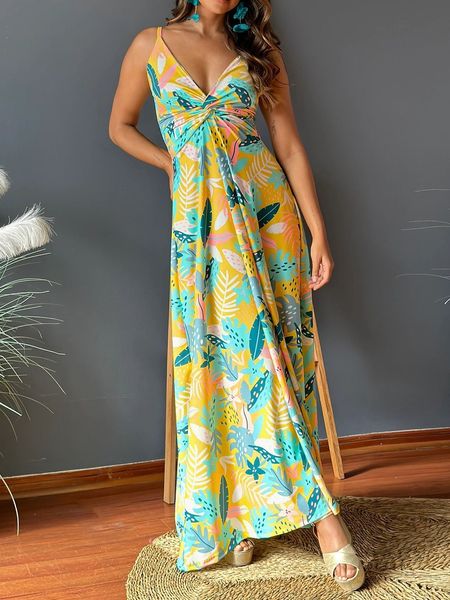 V-neck Boho Print Sleeveless Large Hem Maxi Dress HEDZRES2M8