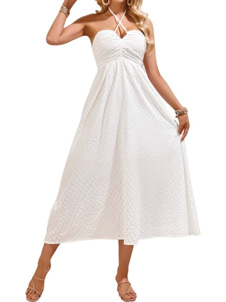 Women's V-Neck Halter Strap Midi Dress HED9VVHYL9