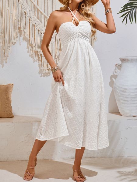 Women's V-Neck Halter Strap Midi Dress HED9VVHYL9