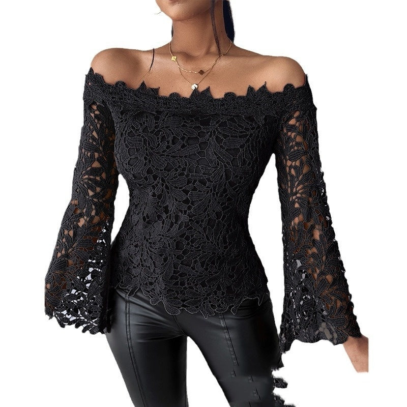 Women's Minimalist And Versatile Black Lace Top