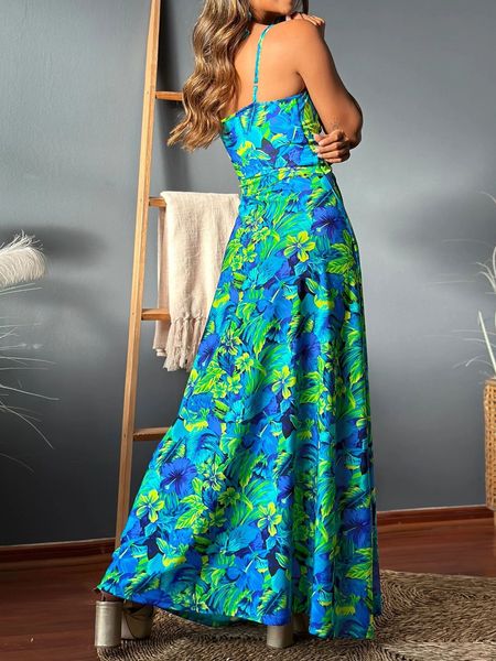 V-neck Boho Print Sleeveless Large Hem Maxi Dress HEDZRES2M8