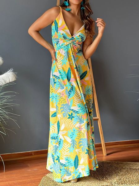 V-neck Boho Print Sleeveless Large Hem Maxi Dress HEDZRES2M8