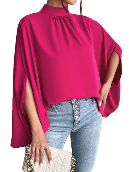 Women's Oversize Smock Neck Knot Back Batwing Sleeve Blouse Shirt Top HY69E4ZBQD