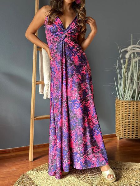 V-neck Boho Print Sleeveless Large Hem Maxi Dress HEDZRES2M8