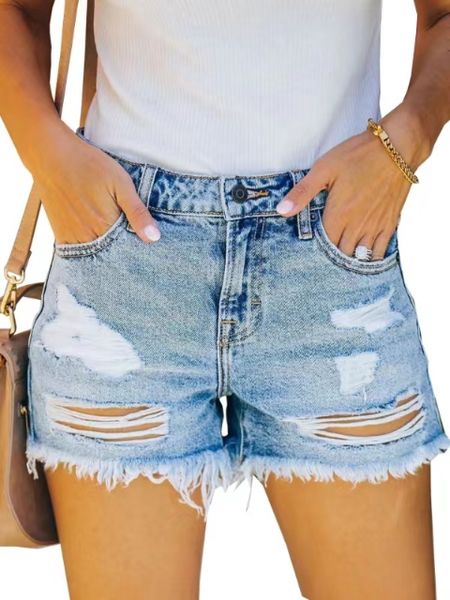 Women's High Rise Distressed Denim Shorts HEDVVDUKLE